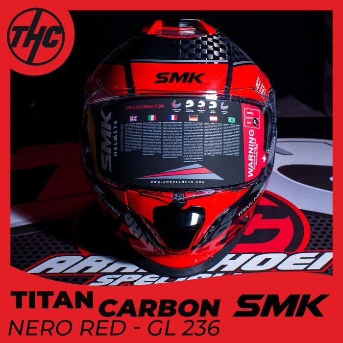 SMK TITAN CARBON NERO RED FULL FACE HELMET