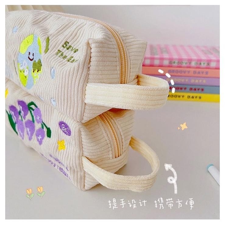 

Ew64 KENSHO Pouch Aesthetic Kain Corduroy Handle Lucu Import / Kotak Pensil Kain / Tempat Makeup / Cute Sale