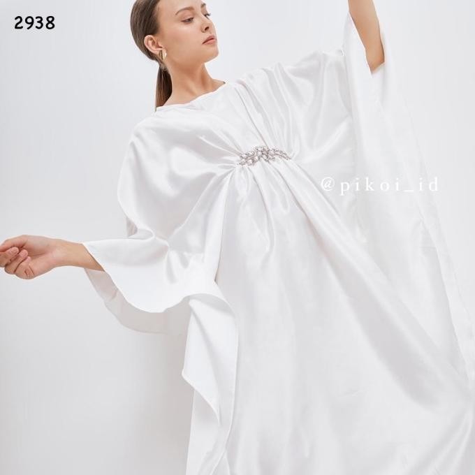 Gamis Kaftan Putih Wanita / Dress Kaftan Putih Bordir Mewah Emas Murah Original