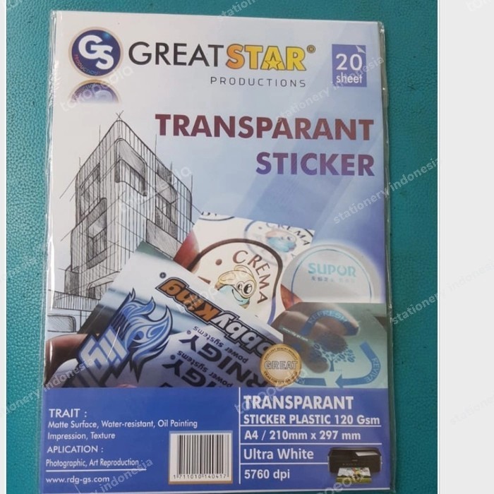 

Stiker Plastik Transparan A4 Transparant Sticker Plastic 120Gsm