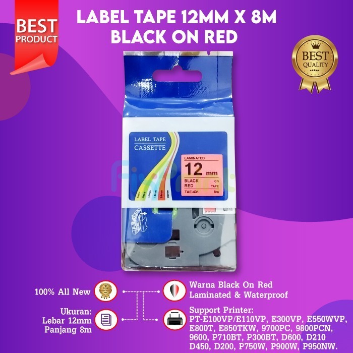 

Label Tape Tze231 12Mm 8M Tze-231 631 334 Pt-H110 D210 Black On Red
