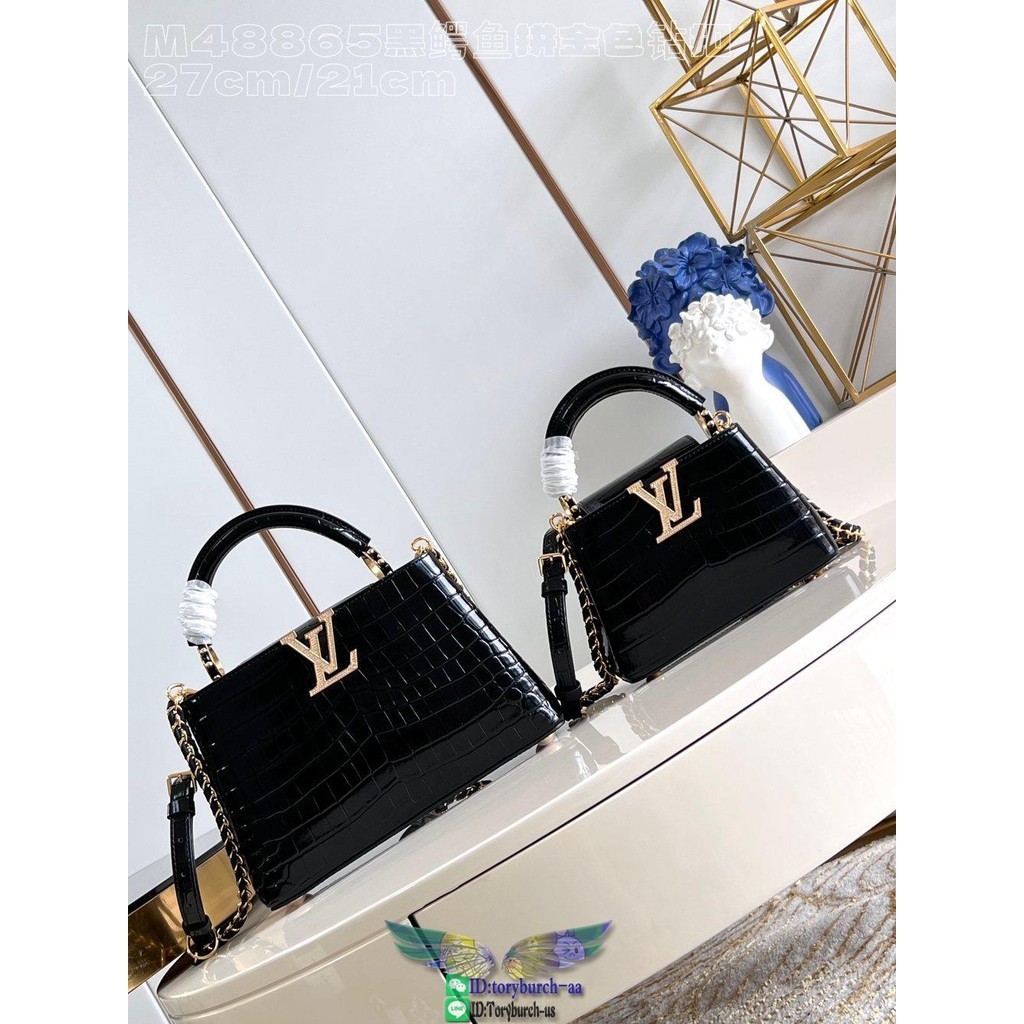 Crocodile grainy LV capucines BB mini top handle handbag laptop document handbag briefcase