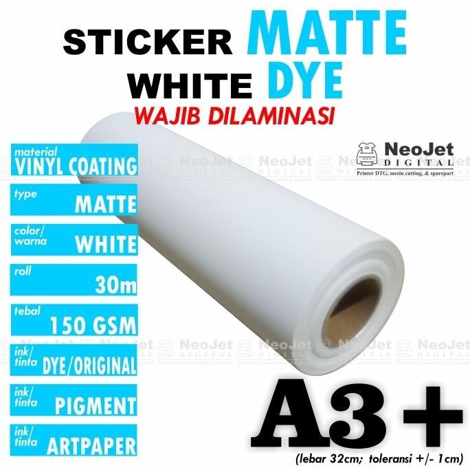 

Stiker Sticker Vinyl Matte Inkjet Dye Doff Doft Mate A3+ Putih Matt