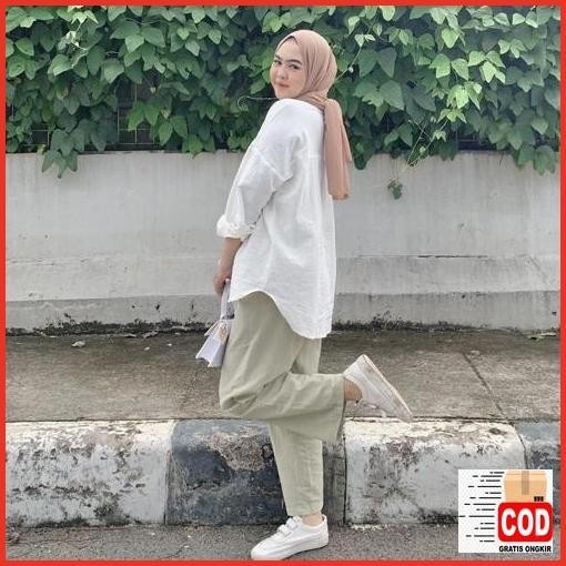 Flash Sale Kemeja Wanita Oversize Olivia Linen / Olivia Shirt Mocca Dusty  Pink Hitam Macca Krem Ter