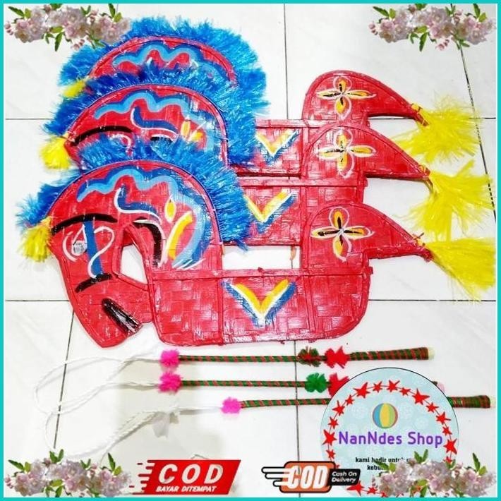 MAINAN ANAK KUDA LUMPING KAYU + CAMBUK KUDA SPONS - MAINAN JARANAN TRADISIONAL DAERAH