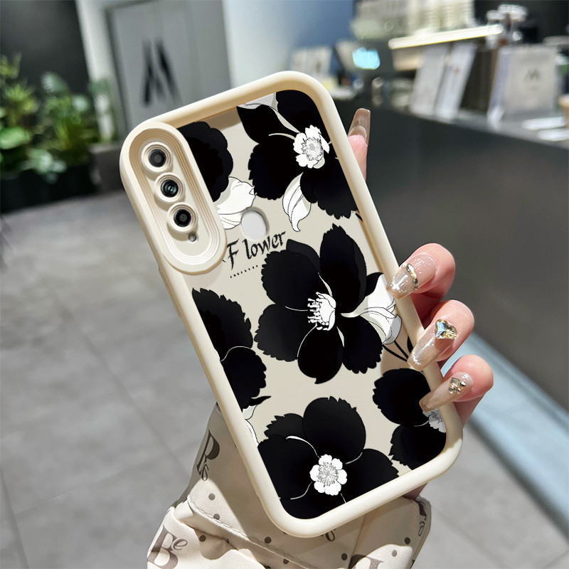 Casing Hp OPPO A31 2020 A8 Case Casing pola Bunga hitam dan putih HP ponsel trendi baru Softcase lem