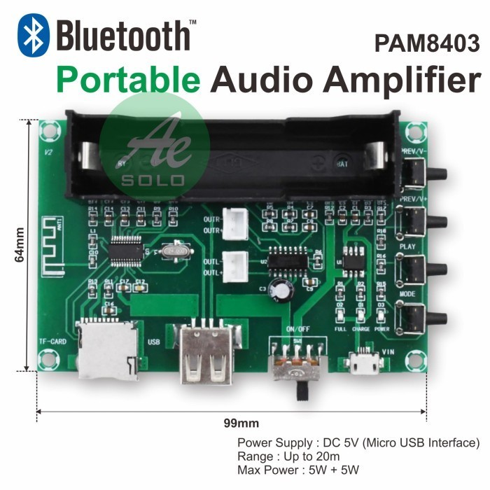 :::::::] Portable Bluetooth Audio Amplifier PAM8403 MP3 Player
