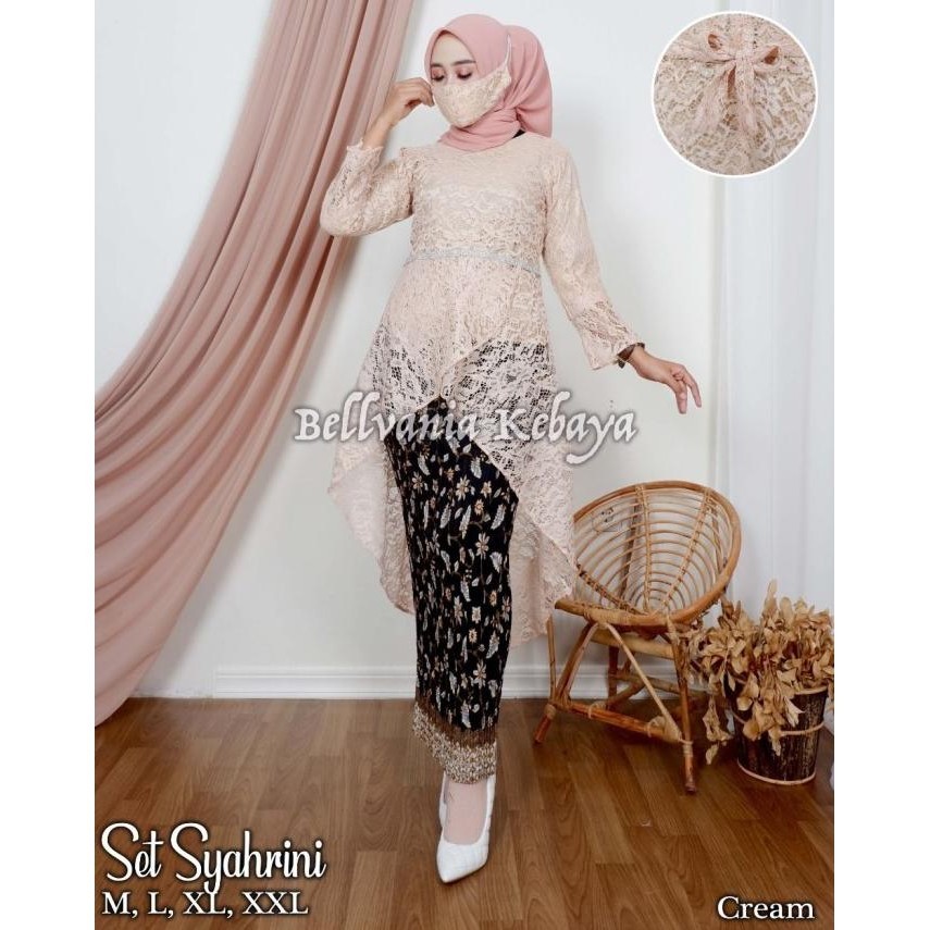 Setelan Kebaya Modern Tunik Brokat Syahrini & Rok Plisket Batik