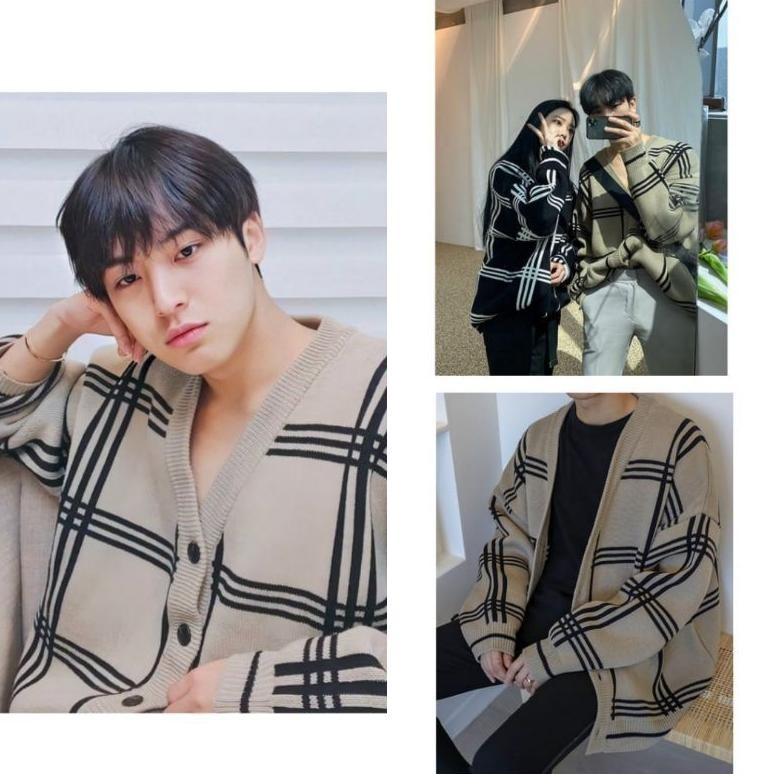 Cardigan Mingyu Jaehyun Motif Kotak Rajut Premium
