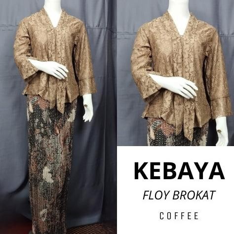 Setelan Kebaya Modern JUMBO KutuBaru Brokat Floy Coffee & Rok Batik
