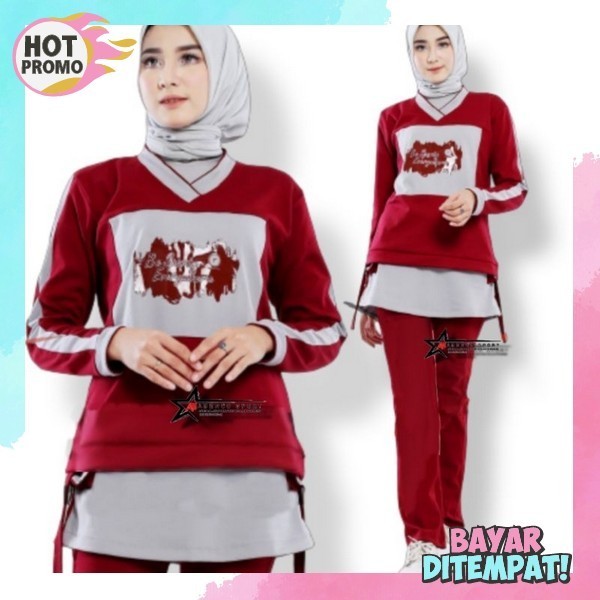 Setelan Baju Olahraga Wanita Oneset Seragam Olah Raga Termurah Terlaris One Set Baju Senam Muslimah 