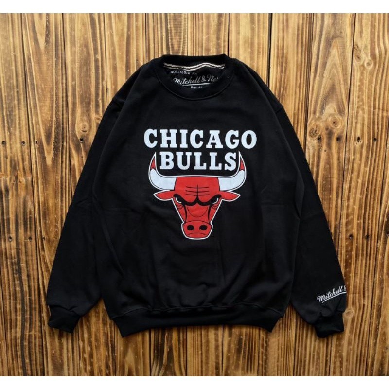 [NMDS COMPANY] PREMIUM CREWNECK CN NBA Chicago Bulls Kepala Banteng Full Black - Sweater Chicago -