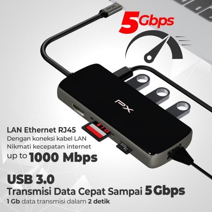 USB Hub Type C 3.1 to HDMI USB LAN Macbook Laptop 8 in 1 PX UCH80B