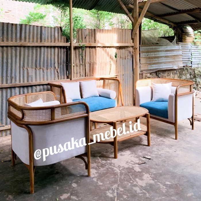 bangku kursi tamu vintage rotan minimalis kayu jati, bangku teras jati