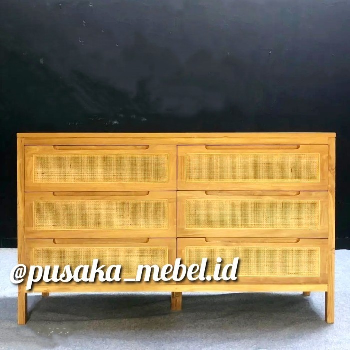cabinet drawer minimalis rotan, cabinet dresser minimalis rotan kayu