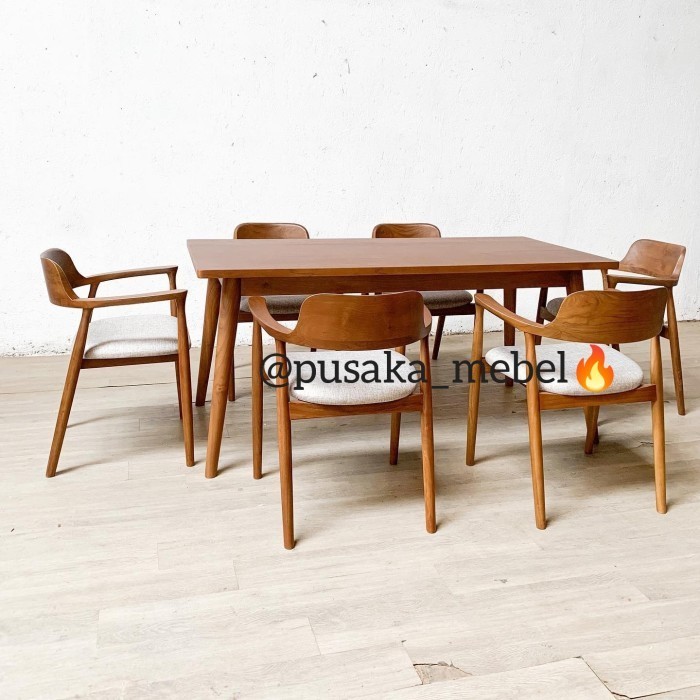 set meja makan kayu jati 6 kursi, meja kursi makan minimalis kayu jati