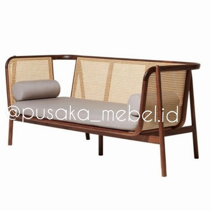 Sofa Santai Kayu Minimalis Jati Kombinasi Rotan, Bangku Teras Kayu