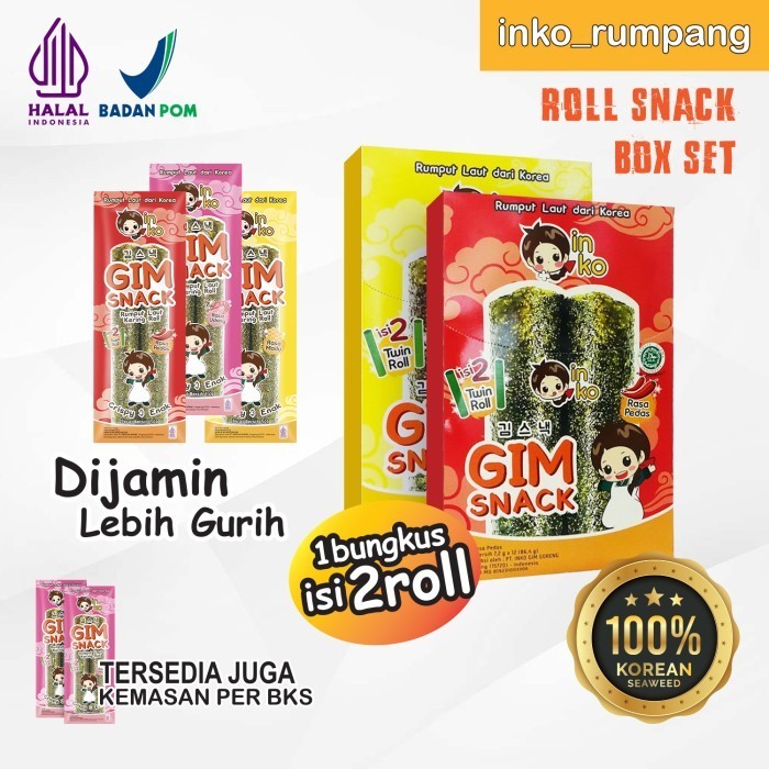 

PROMO SPECIAL INKO ( BOX ) ROLL GIM SNACK rumput laut panggang seaweed HALAL BPOM