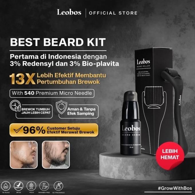 Leobos Premium Titanium Beard Roller With Leobos Beard Serum