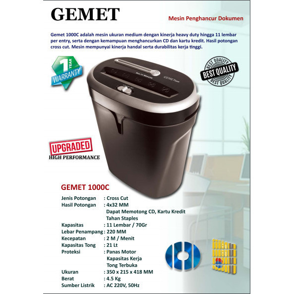 

GEMET 1000C NEW Mesin pengahancur Kertas Cross Cut-Garansi 1 Tahun