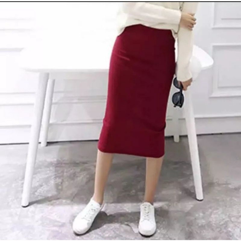 Promo Mega Sale 5.5 // ROK HITAM PENDEK KERJA Rok Span Pendek Selutut Scuba 7/8 Rok Midi Pensil