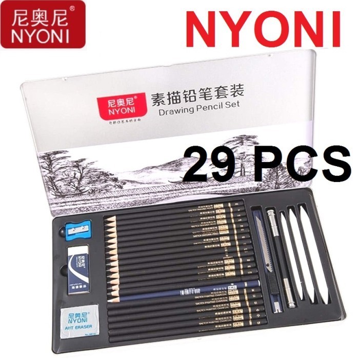 

Terlaris Nyoni Drawing Pencil Gambar Set 29pcs Metal Tin Box Pensil Gambar Luki SALE