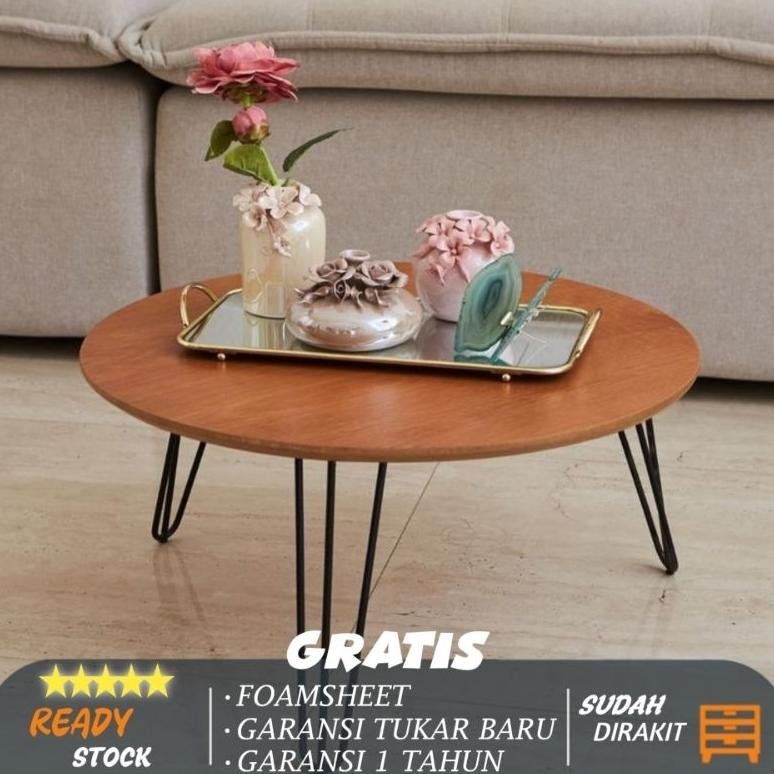 Meja Tamu Minimalis 50cm Kaki Besi Meja Bulat Kaki Besi