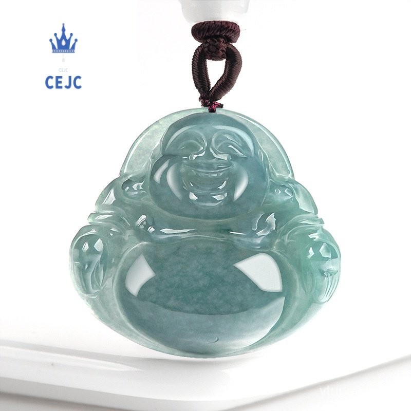 （Dengan Sertifikat）（ytucsydw3o）AlamiaGiok Biru Air Buddha Perut Besar Buddha Bahan Tua Es Giok Liont