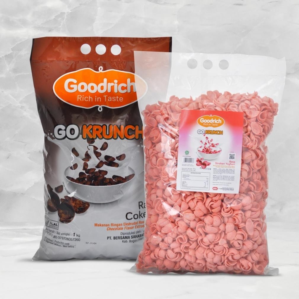 

Goodrich Go Krunch 1 kg (FREE DUS DAN BUBBLE WRAP) | Food & Makanan Granola Cereal | Menu Sarapan Sereal Coklat & Strawberry