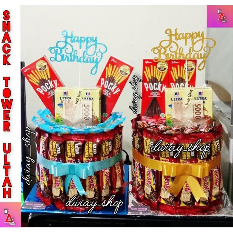 

SNACK TOWER BIRTHDAY / SNACK TOWER ULTAH KEKINIAN / KUE ULTAH TERBARU / HADIAH WISUDA