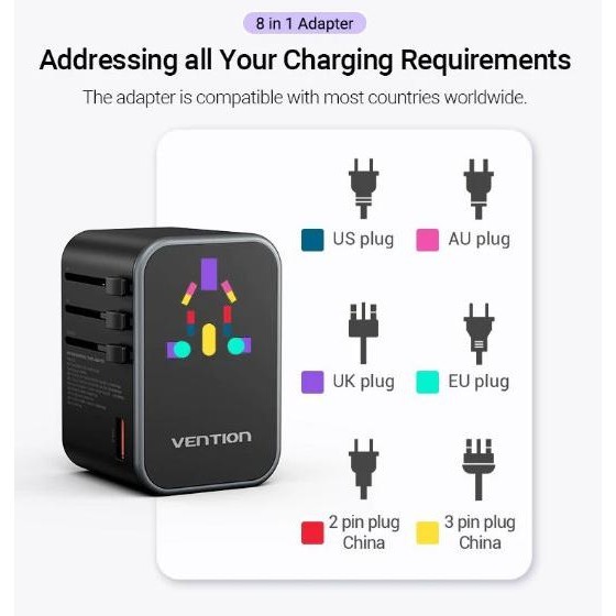 Vention Universal Travel Adaptor Usb Type C A Pd Fast Charging 20W 65W