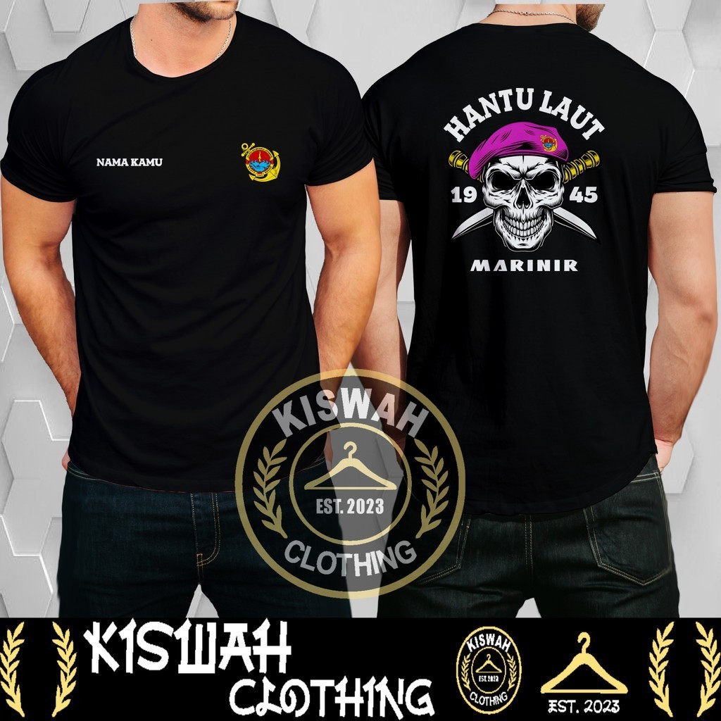 Kaos Tshirt KORPS Marinir HANTU LAUT Skull Design Gratis Nama Kamu DB Kaos Distro