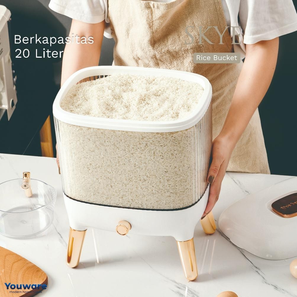 YOUWARE - Skye Rice Container 10 (KG) dengan takaran 1 Liter / Kontainer beras Kotak beras transpara