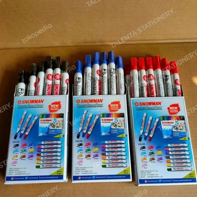 

spidol snowman whiteboard bg satu lusin isi12pcs hitam, biru, merah,