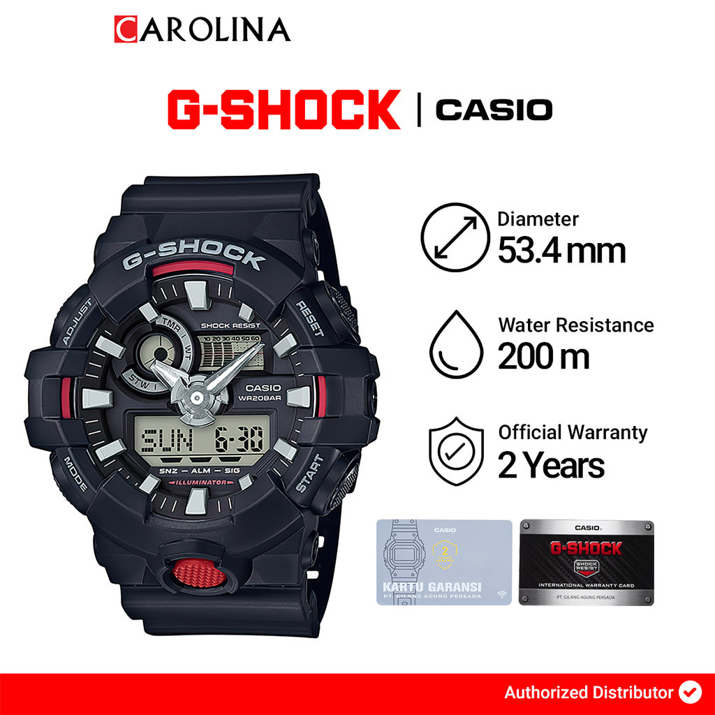 Jam Tangan Pria Casio G-Shock GA700-1A Digital Analog Dial Black Resin Band - Military Watch