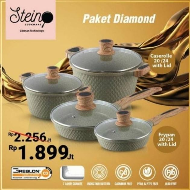 Terjamin Stein Cookware Diamond 8 Pcs Set Greblon / Panci Set Andiramart_