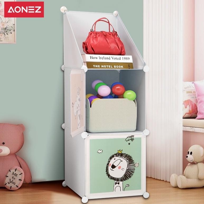DFG AONEZ Outlets lemari pakaian anak wardrobe 6 muka 6 slot Dengan pagar plastik gambar kartun TERL