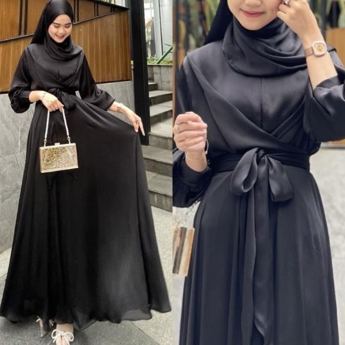 Cradenza Dress Korea Muslimah Satin Silk Premium  Baju Gamis Muslim