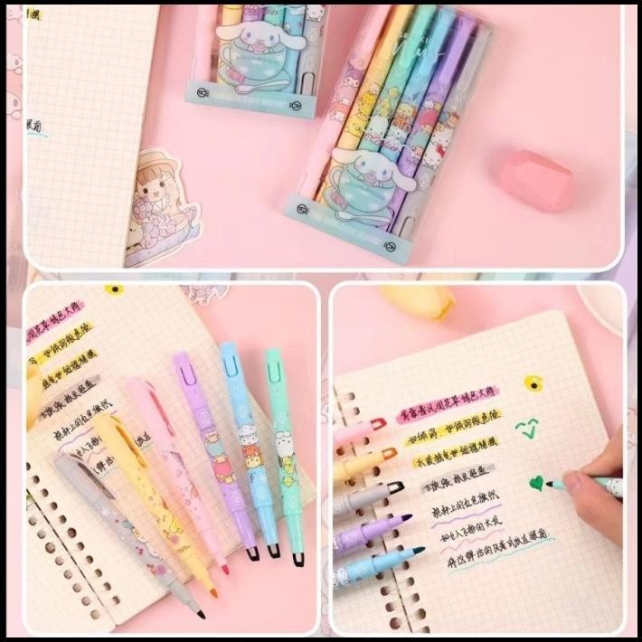 

DISKON 1SET 6PCS SANRIO HIGHLIGHTER/ HIGHLIGHTER PASTEL COLOR CUTE PENANDA PE !