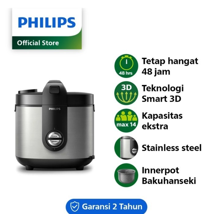 hanya disini] Magic Com Philips 2 Liter HD 3138 Rice Cooker 3in1 400 W Mejikom Murah