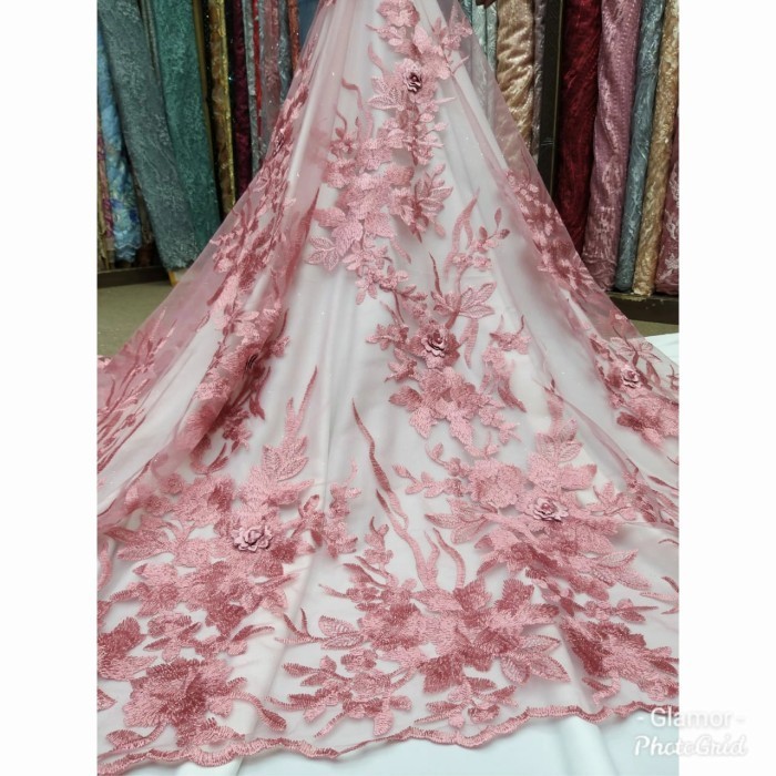 Bahan Kebaya Brokat Kain Tile 3D Kain Tule Bordir Bahan Tile Korea