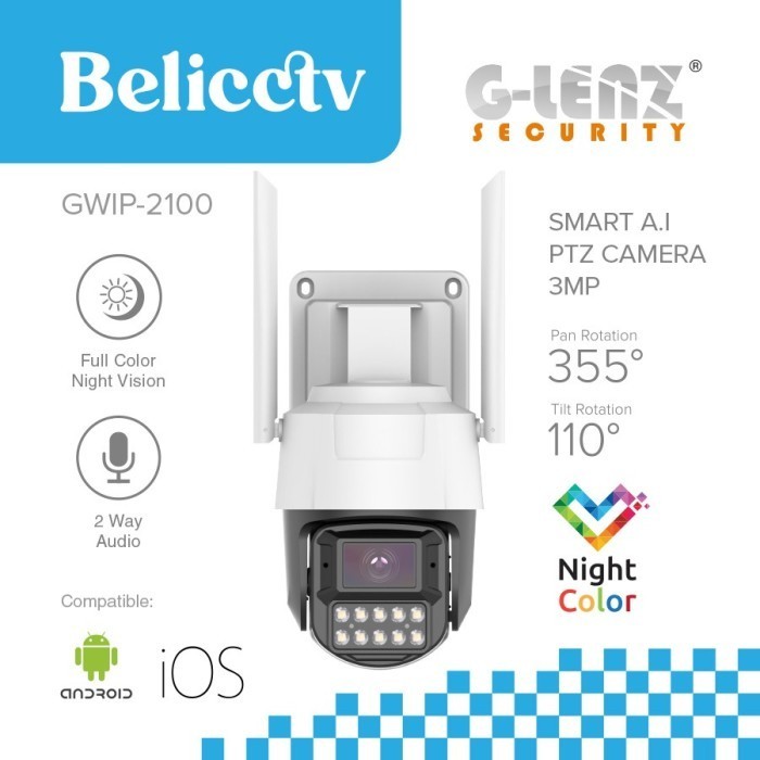 Cctv Glenz Camera Ai Smart Ip Camera Ptz Outdoor - Gwip 2100 - Non Memory