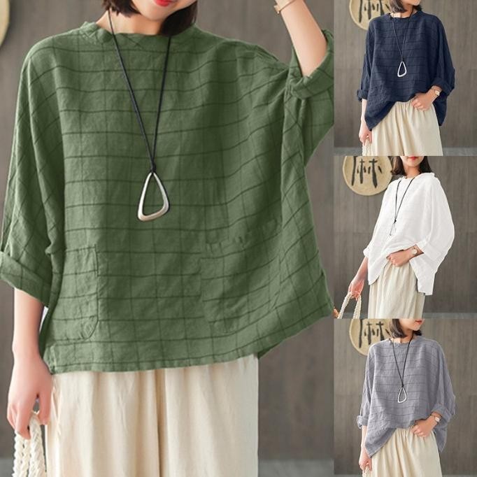 ZANZEA Muslim Wanita Jumper Shirts Atasan Oversize Kasual Longgar