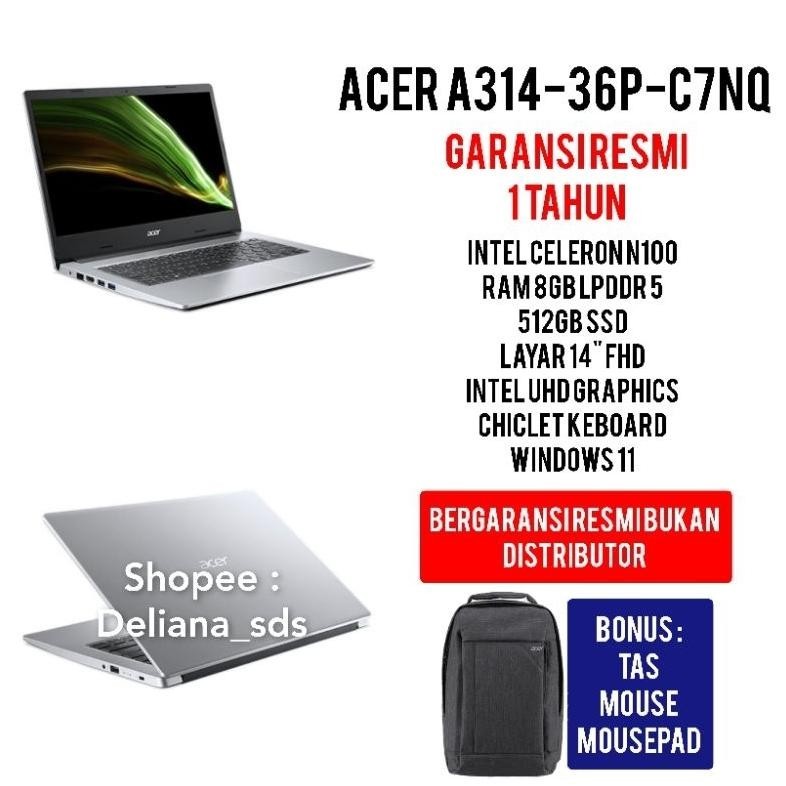 white788>> laptop acer a314-36p-c7nq intel celeron n100 8gb/512gb ssd garansi resmi 1 tahun laptop a