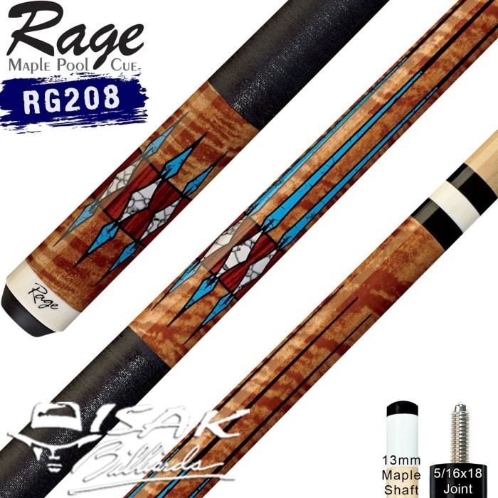 RAGE RG208 POOL CUE - 13 MM MAPLE BILLIARD STICK STIK BILIAR PLAYERS