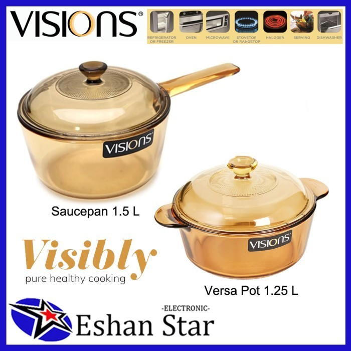 Visions Panci Kaca Saucepan 1.5L+Versa Pot 1.25L