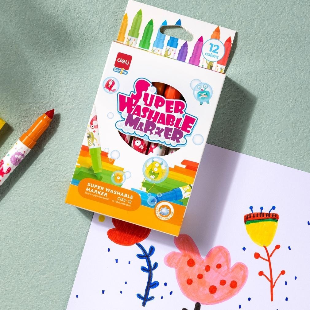 

VD08 Deli Washable Marker / Spidol Warna Anak 12 24 Warna Mudah dicuci Tersertifikasi Aman EC155 Sale