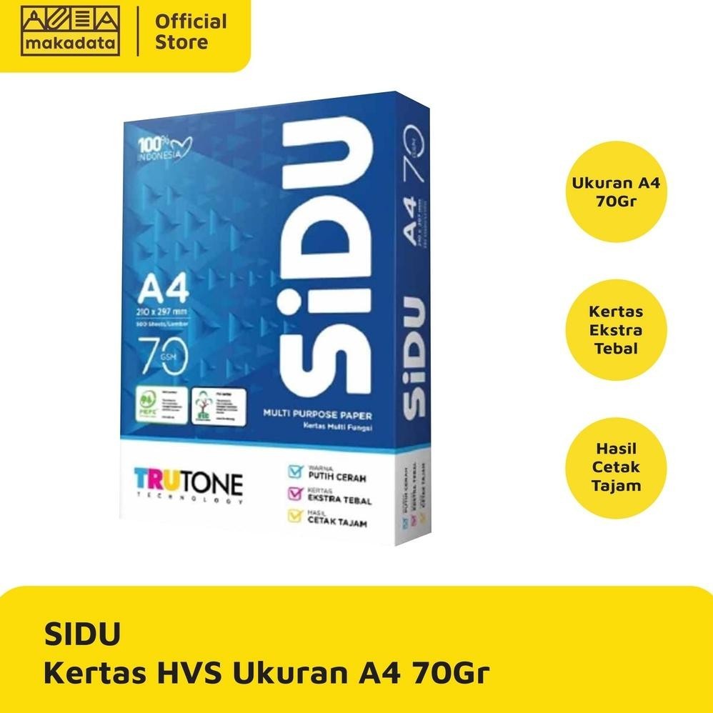 

AS25 KERTAS HVS / PRINT / FOTOCOPY SIDU A4 70 GRAM (1 RIM) Viral