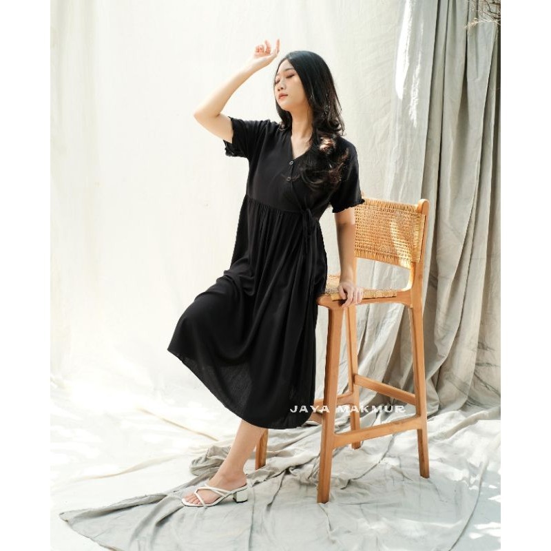 KIMONO DRESS HITAM | DASTER KIMONO PANJANG | LONG DRESS KIMONO | DASTER CRINKLE POLOS | PAKAIAN WANI