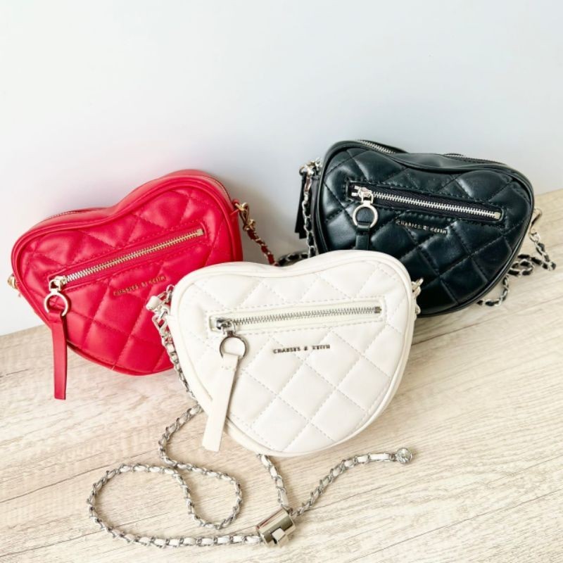 PROMO SALE Tas ck selempang merah silver hitam putih love hati